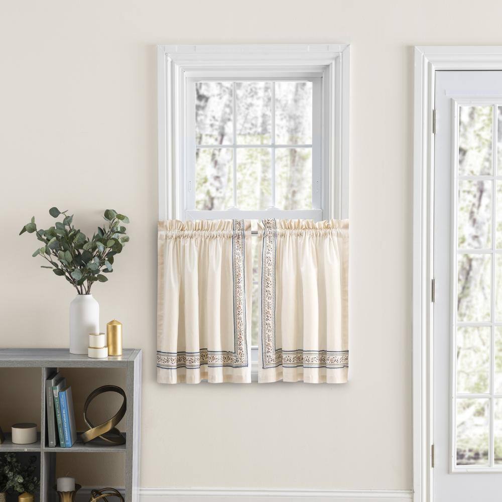 Angle. Ellis Curtain - Ellis Curtain Richmark 1.5" Rod Pocket Tailored Tier for Windows 70" x 36" Natural - Natural.