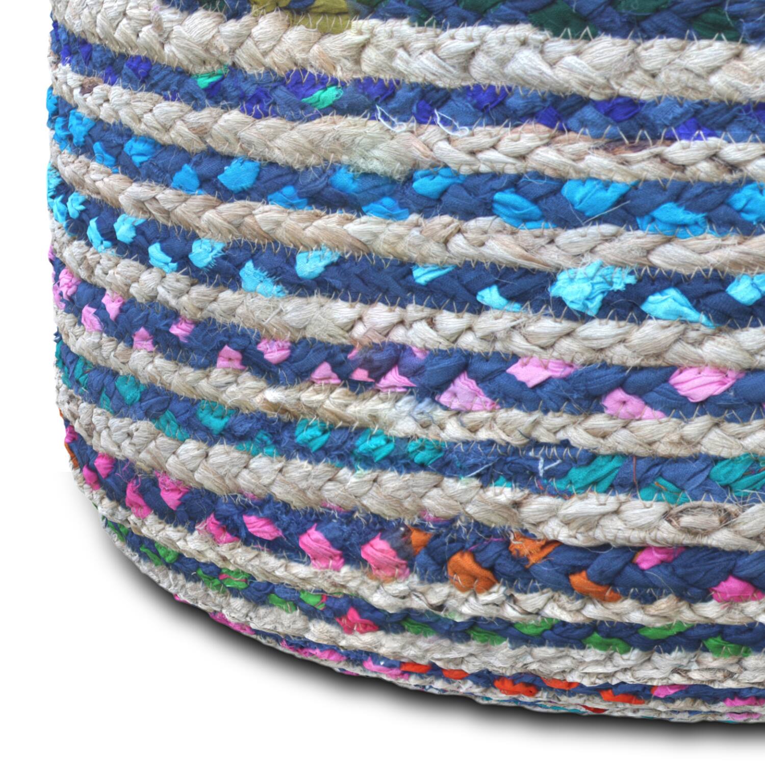Alt View 3. Simpli Home - Margo Boho Round Pouf in Blue Braided Jute - Blue.