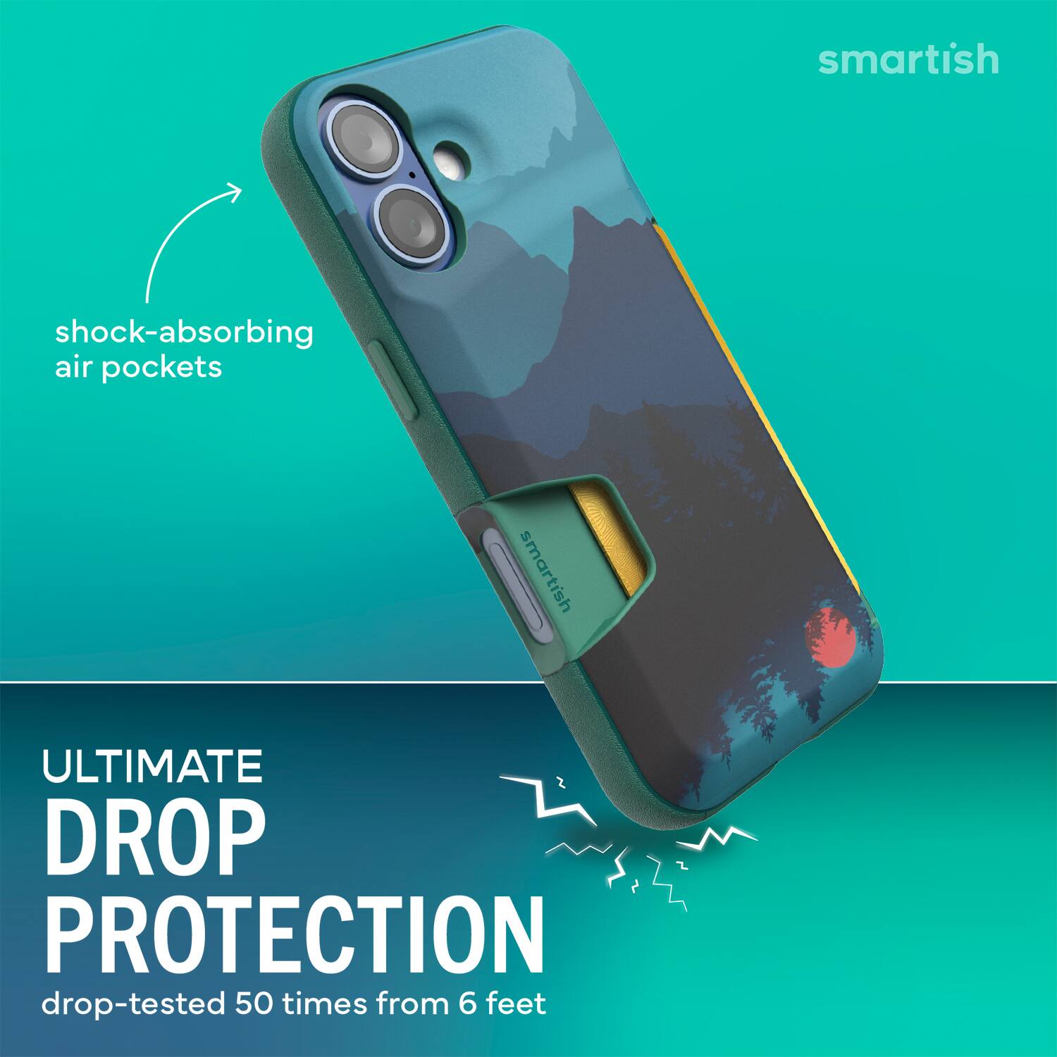 smartish shock-absorbing air pockets smartish ULTIMATE DROP PROTECTION drop-tested 50 times from 6 feet