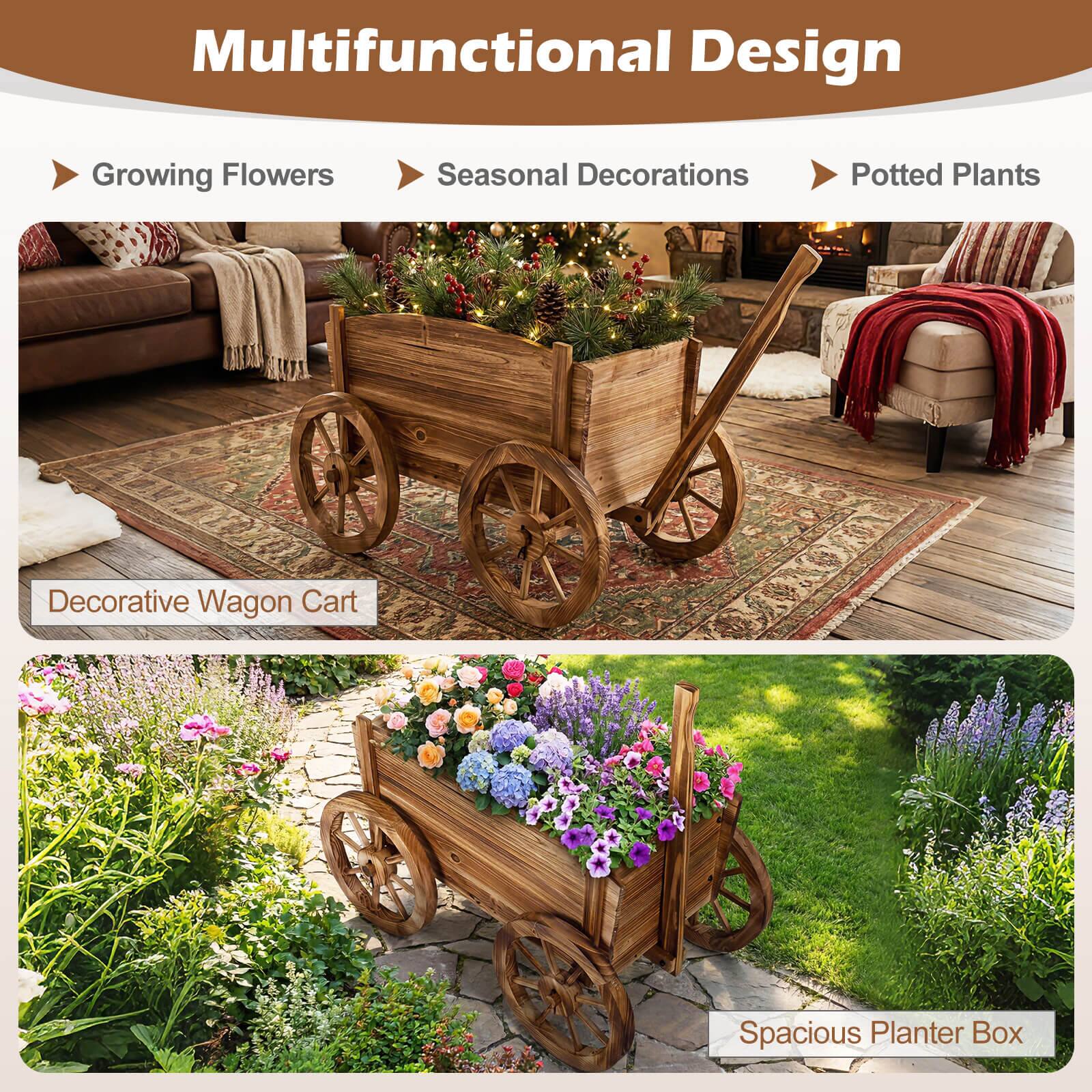Multifunctional Design

- Growing Flowers
- Seasonal Decorations
- Potted Plants

Decorative Wagon Cart

Spacious Planter Box