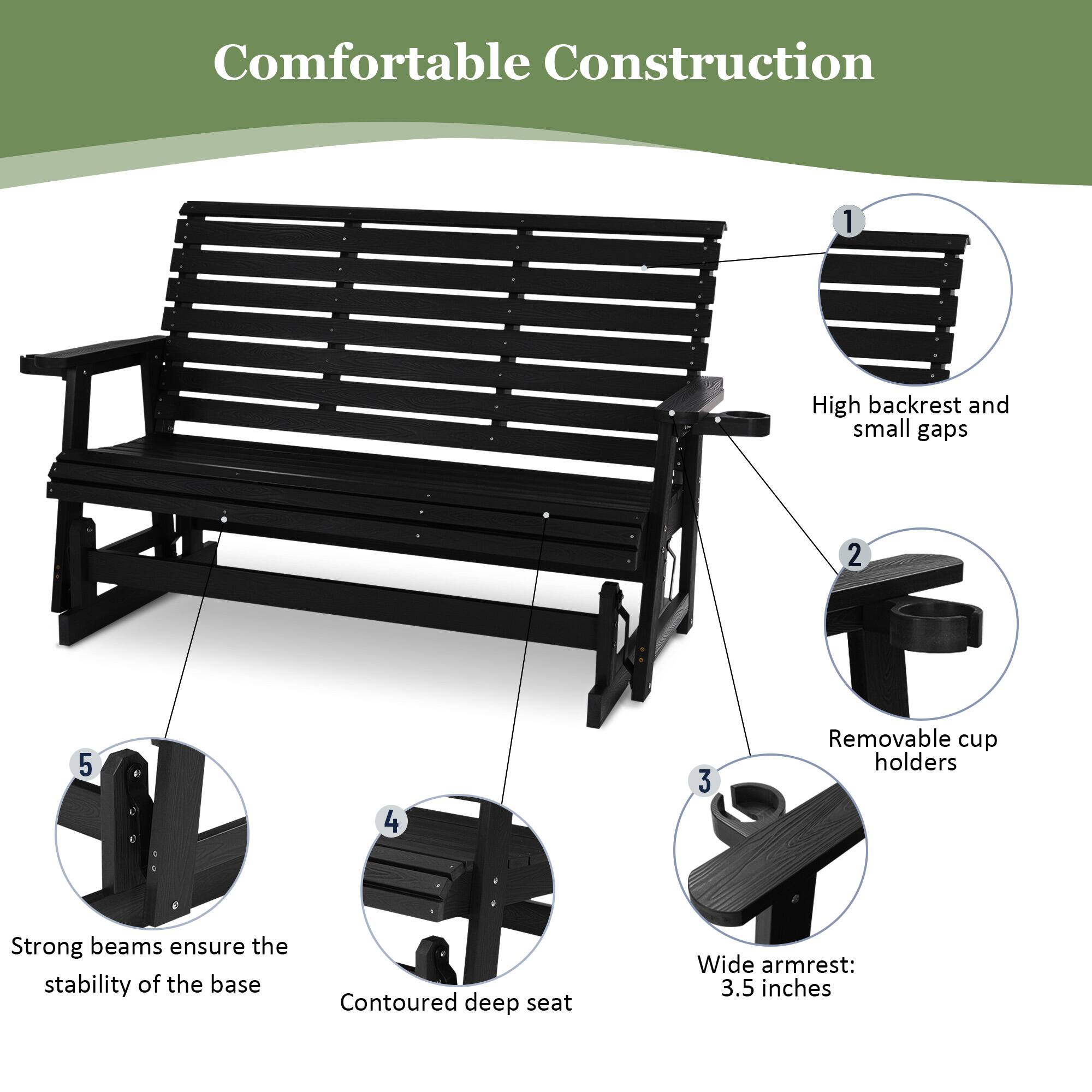Comfortable Construction

1. High backrest and small gaps
2. Removable cup holders
3. Wide armrest: 3.5 inches
4. Contoured deep seat
5. Strong beams ensure the stability of the base