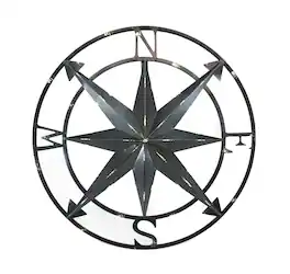 Zeckos - 20 Inch Distressed Finish Metal Compass Rose Nautical Wall Hanging - Black