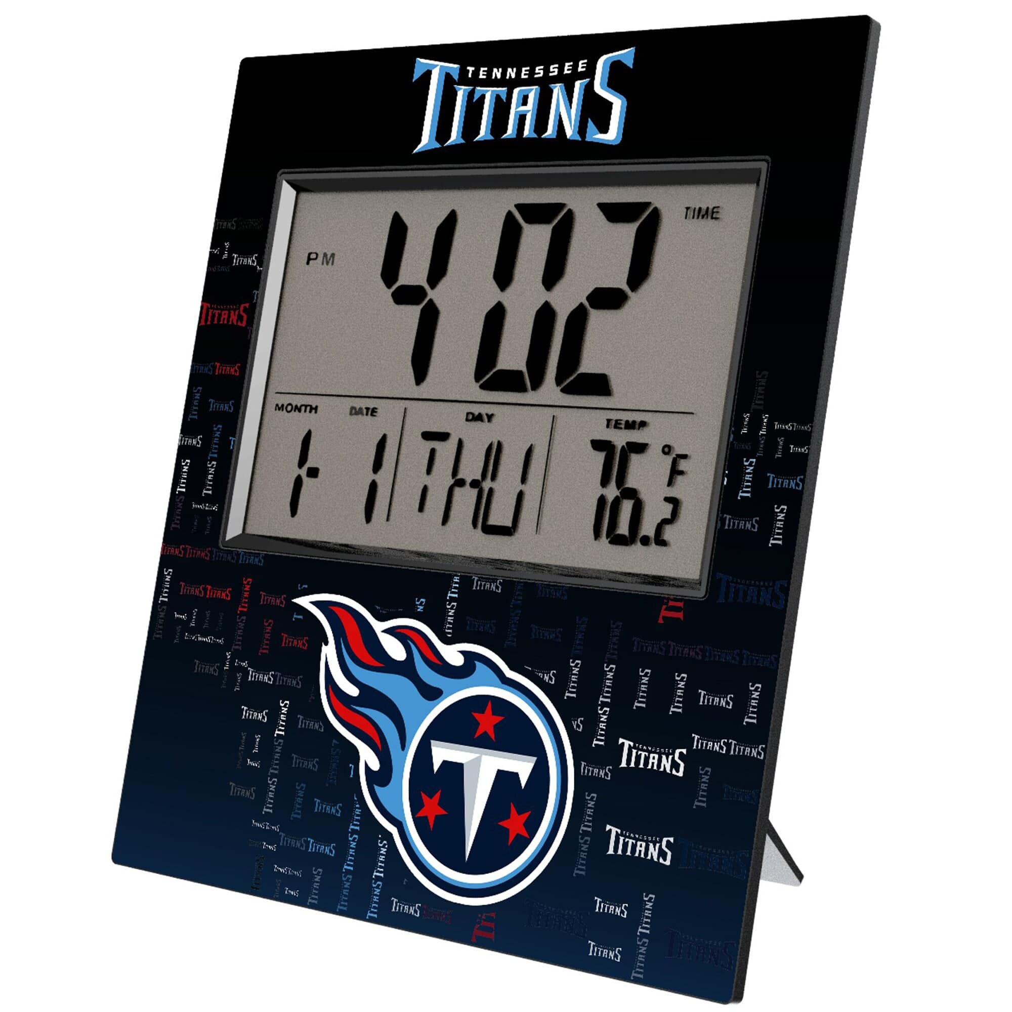 TENNESSEE TITANS

TIME: 4:02 PM

MONTH: 11

DATE: 11

DAY: THU

TEMP: 76°F

HUMIDITY: 10.2