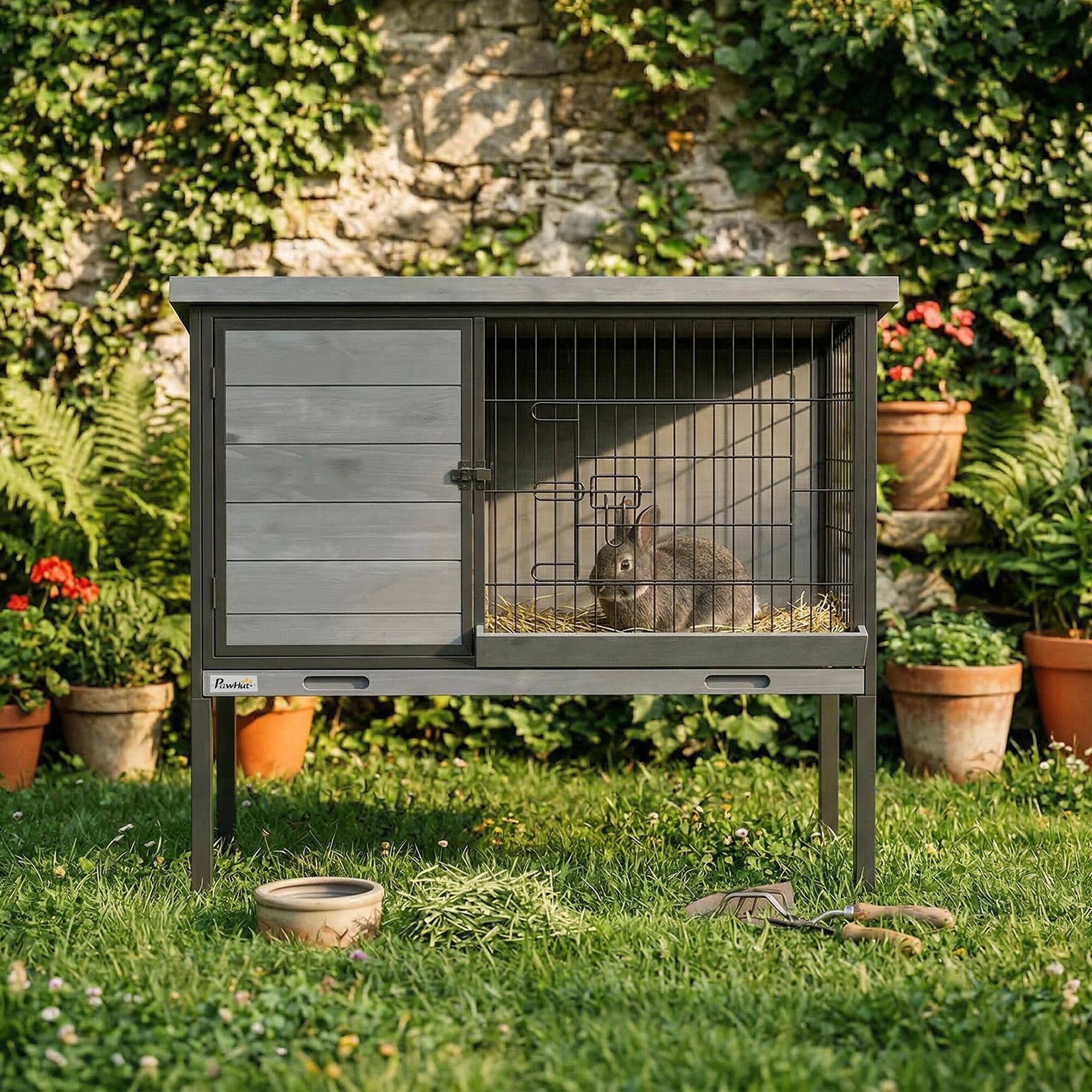 Alt View 1. Pawhut - Rabbit Hutch Outdoor - Light Gray.