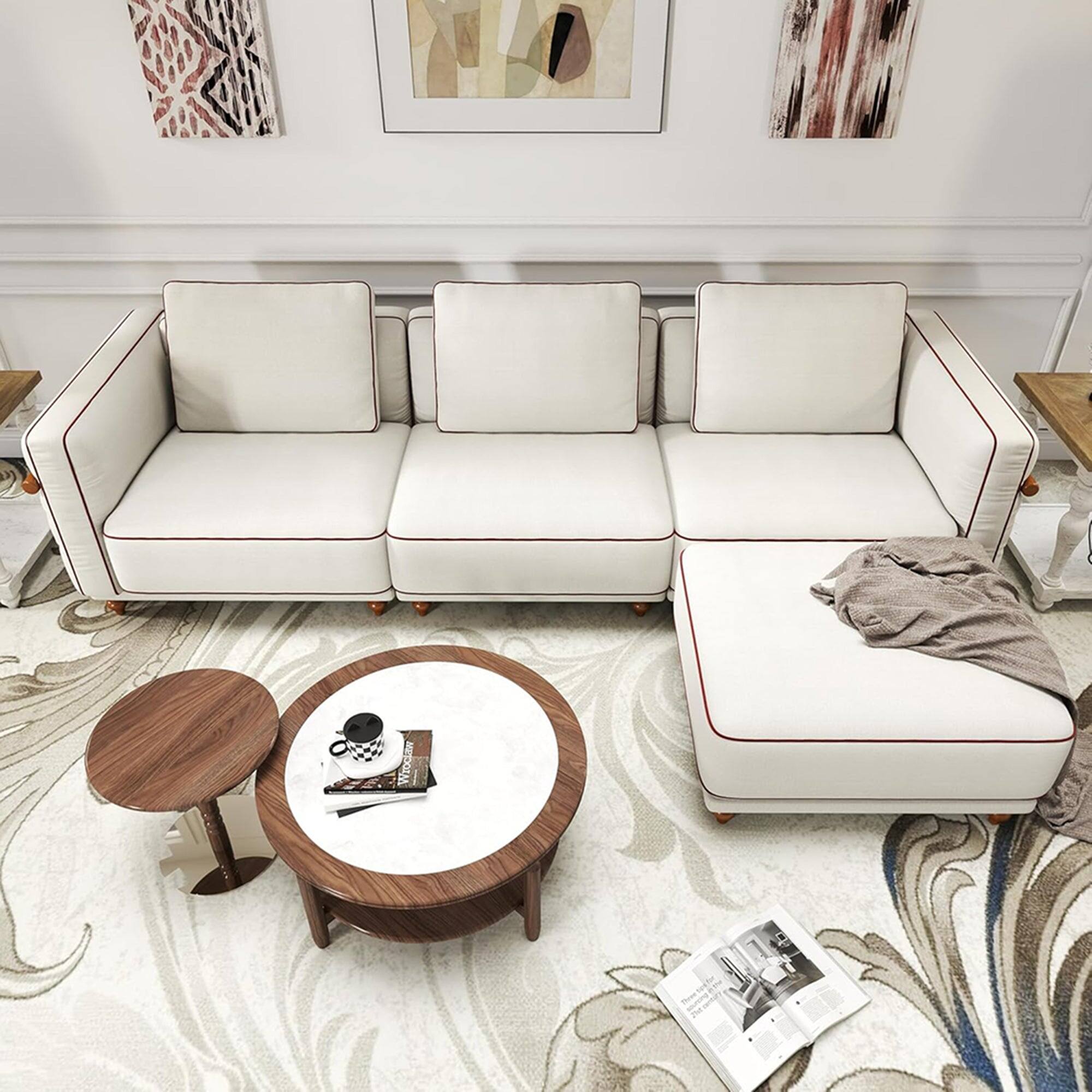 Alt View 1. Boyel Living - 121in Luxury Cloud Sofa with Ottoman 70% Down Filled Removable Washable Ultra Soft Linen White Large Living Room Sofa - White.