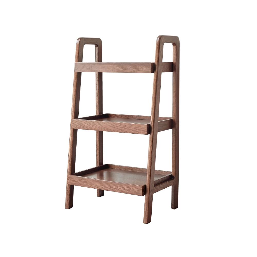 Angle. Loheer - Loheer 3-tier solid oak bookshelf, walnut color entryway shoe rack, 31.5-inch height - Walnut.