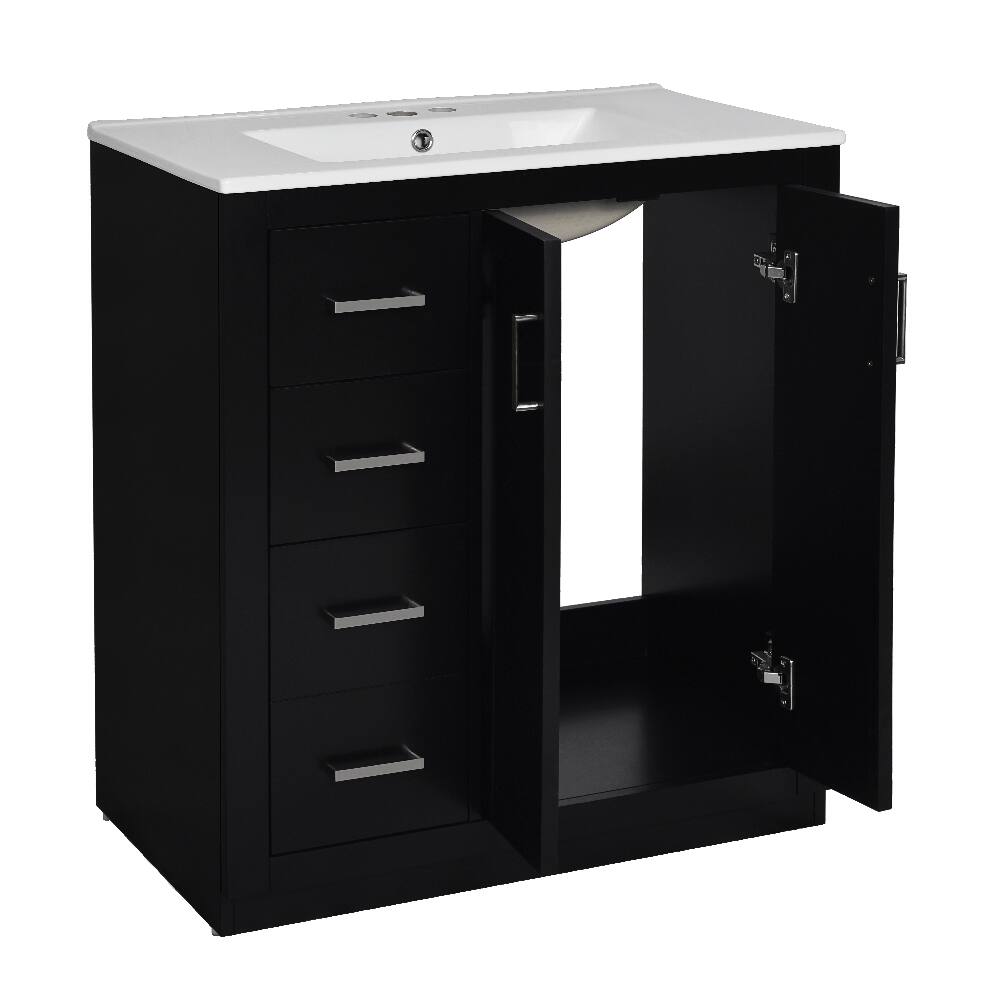 Alt View 9. Loheer - Loheer 30 inch bathroom vanity with sink Black Solid Wood Frame - Black.