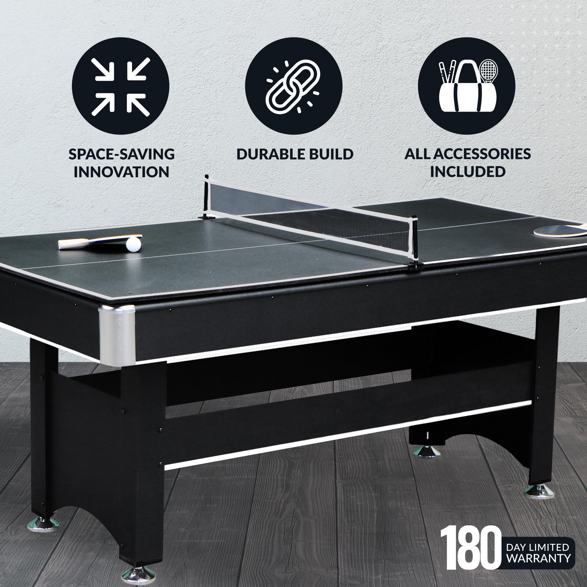 SPACE-SAVING INNOVATION  
DURABLE BUILD  
ALL ACCESSORIES INCLUDED  
180 DAY LIMITED WARRANTY