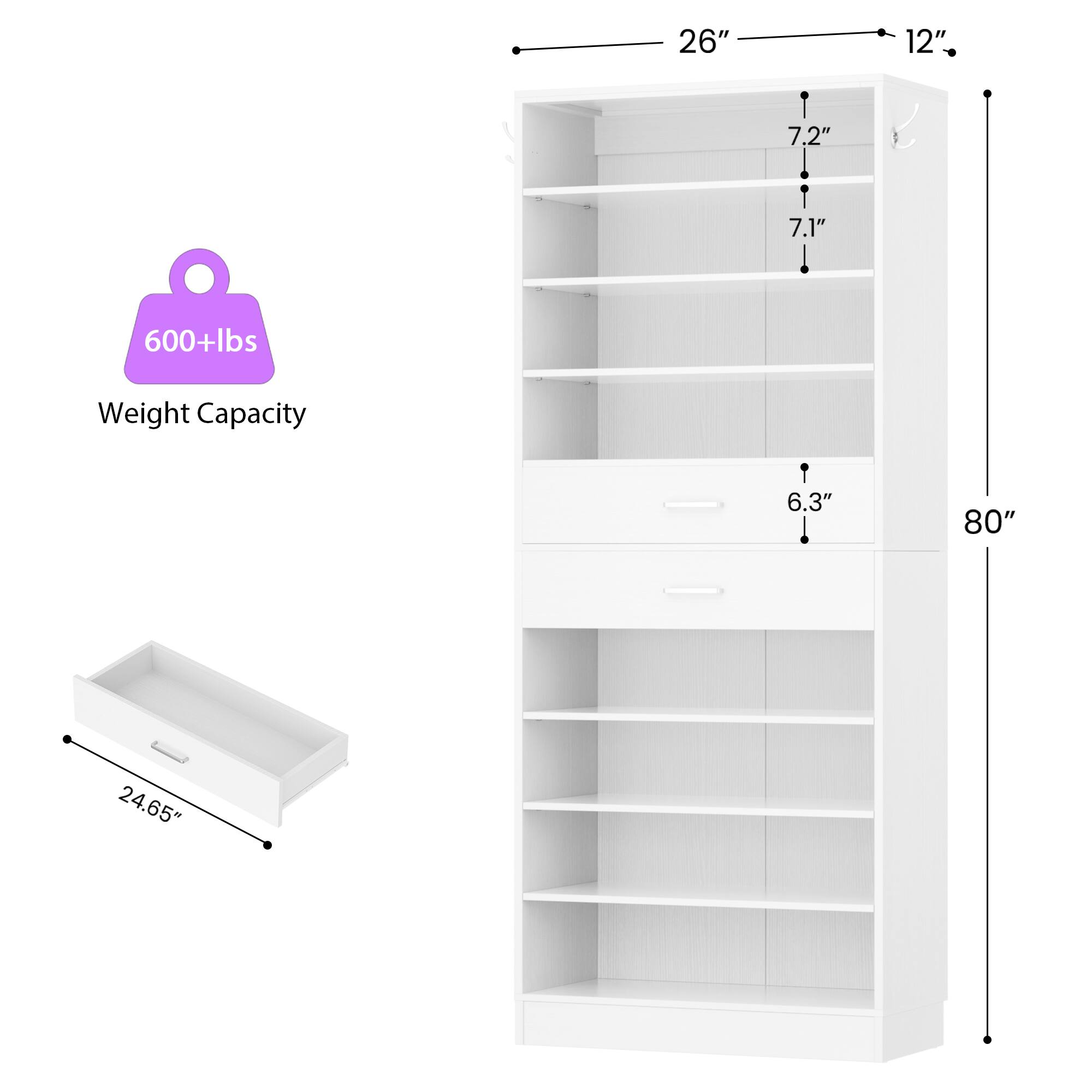 26" 12" 7.2" 7.1" 600+lbs Weight Capacity 6.3" 80" 24.65"