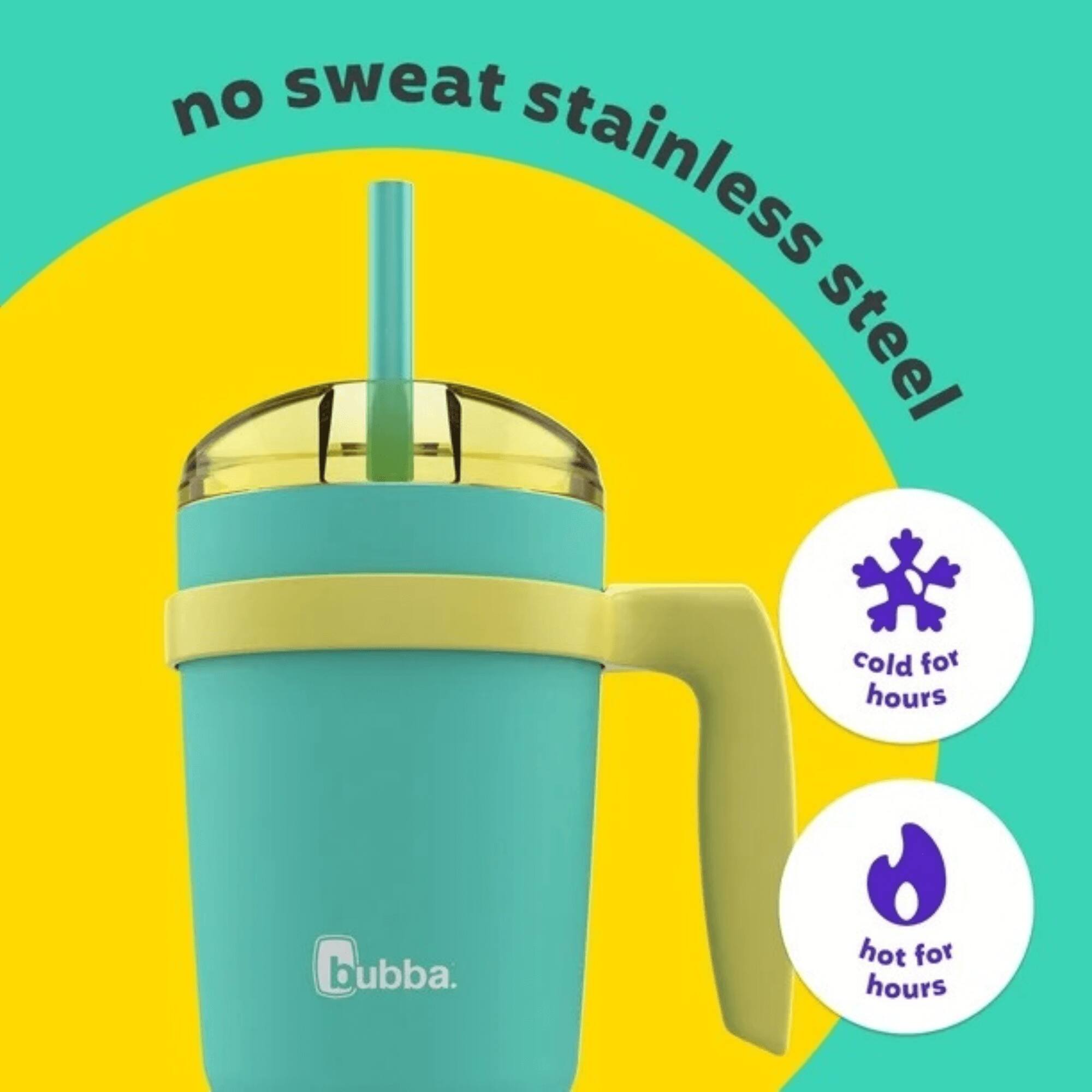 no sweat stainless steel  
cold for hours  
hot for hours  
bubba.