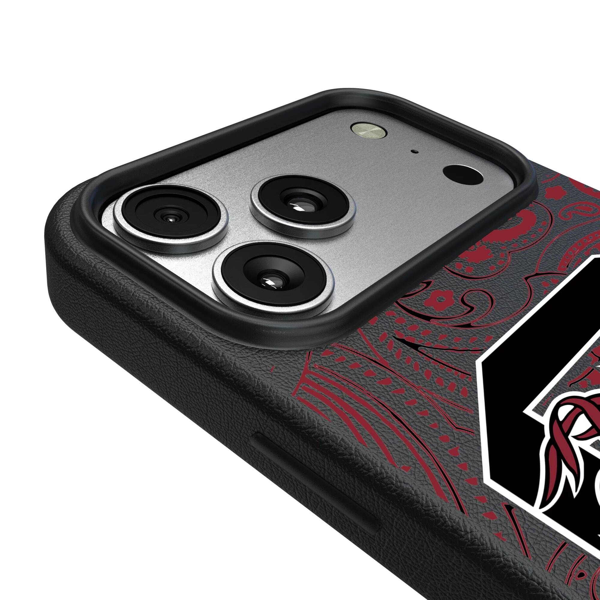 Alt View 2. Keyscaper - South Carolina Gamecocks Paisley iPhone Magnetic Bump Case - 15 Pro - Black.