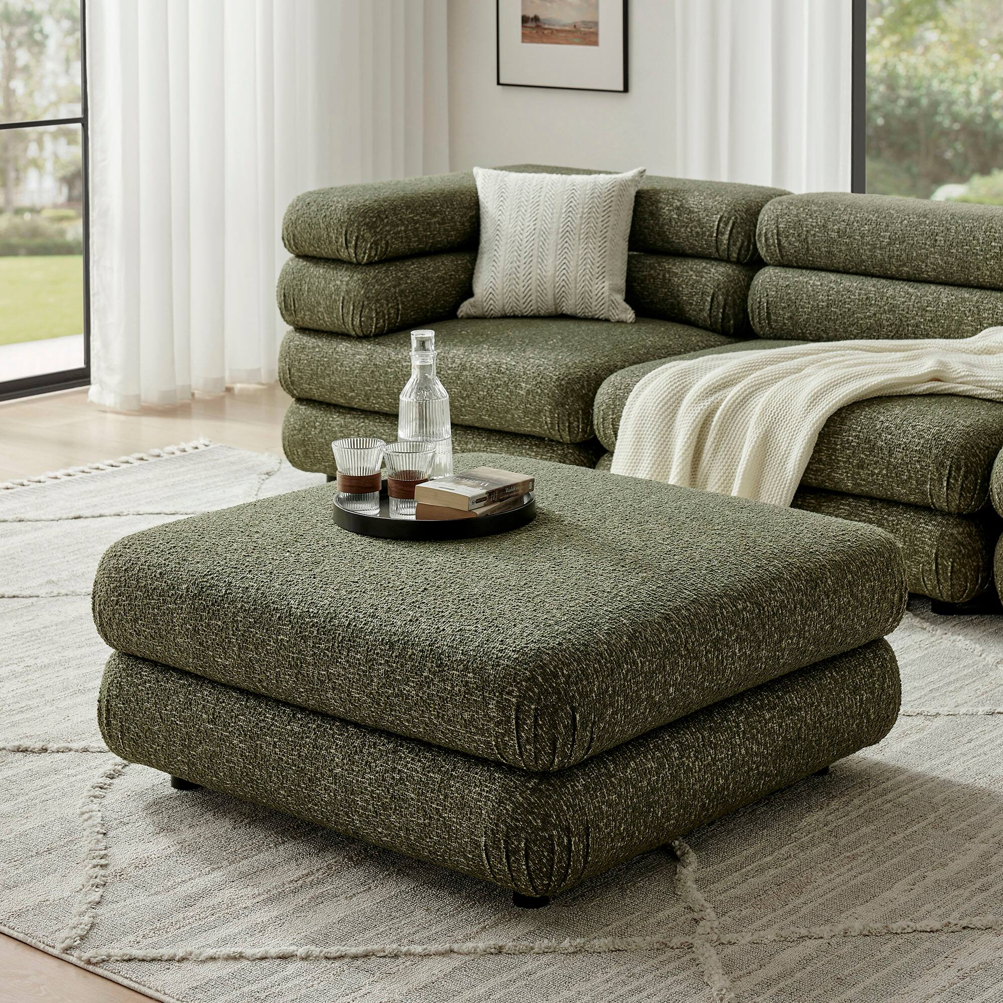 Alt View 1. Modway - Jubilee Upholstered Ottoman by Modway - Olive.