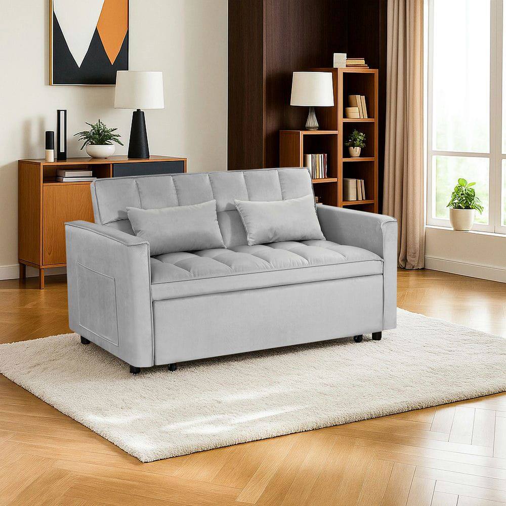 Alt View 4. Resenkos - 54 Inch Adjustable Sofa Bed with Adjustable Backrest, Dual Armrests and Side Storage Pocket for Living Room - Silver grey.
