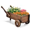 Front. Costway - Decorative Wagon Cart Plant Flower Pot Stand Wooden Raised Garden Planter Box - Rustic Brown.