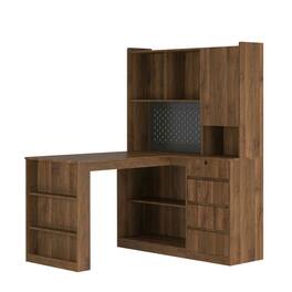 Kadyn - Modern L-Shaped Corner Desk with Charger and Storage Features - Brown