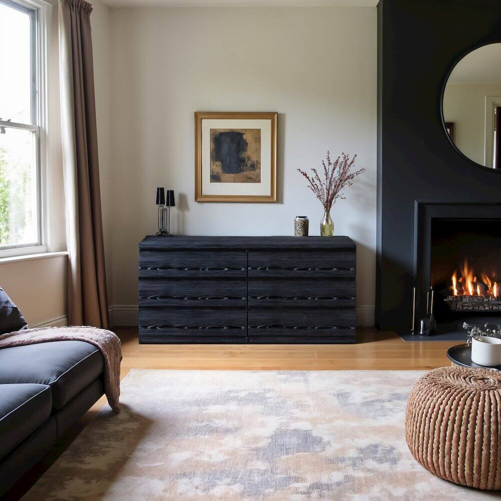 Alt View 7. FurniFact - Black 6 Drawer Dresser - Elegant Bedroom and Closet Wood Dresser Storage - Black Woodgrain.