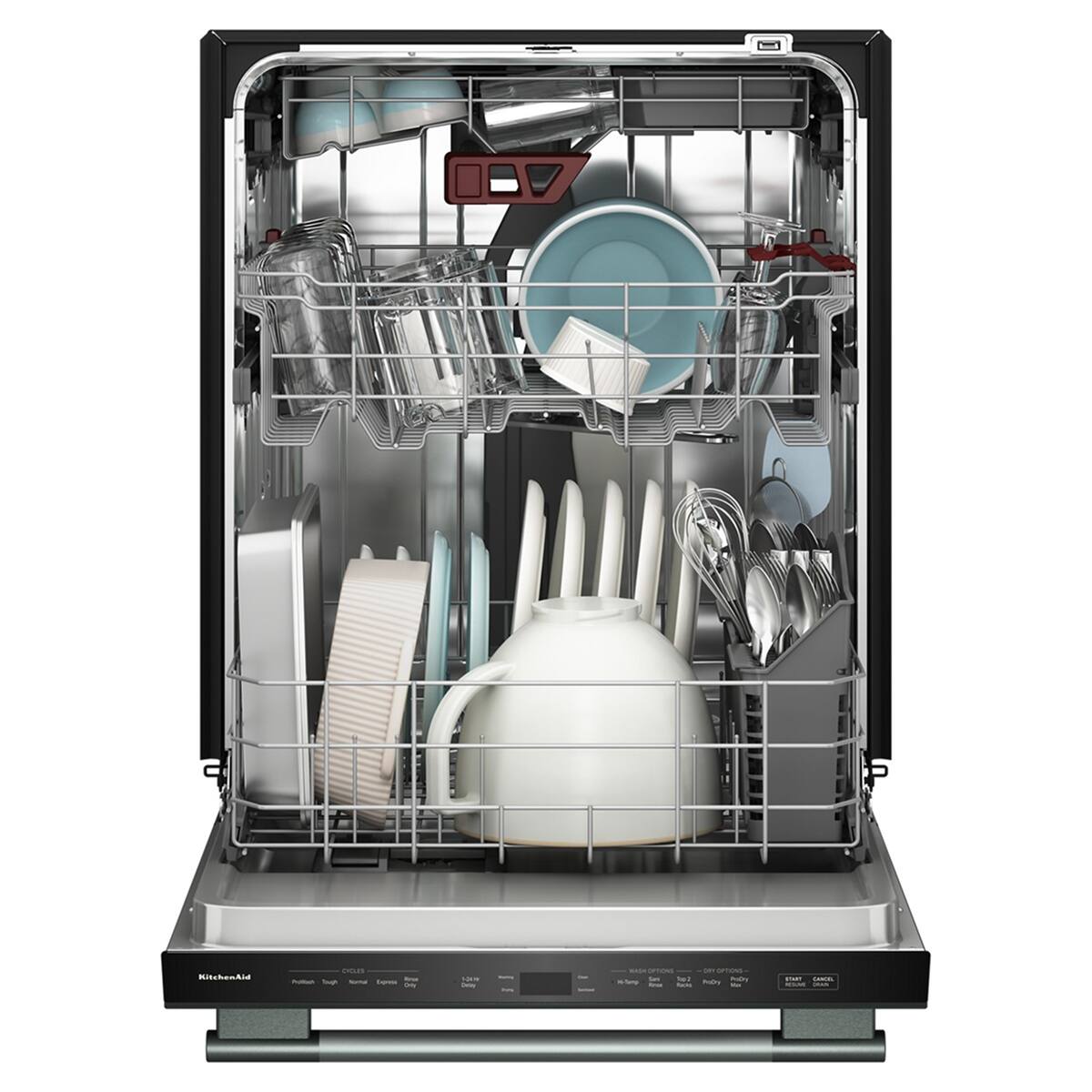 Angle. KitchenAid - 24" Top Control Built-In Tub Dishwasher with Third Level Jet Rack, 40+ Total Wash Jets, 41 dBA - Juniper.