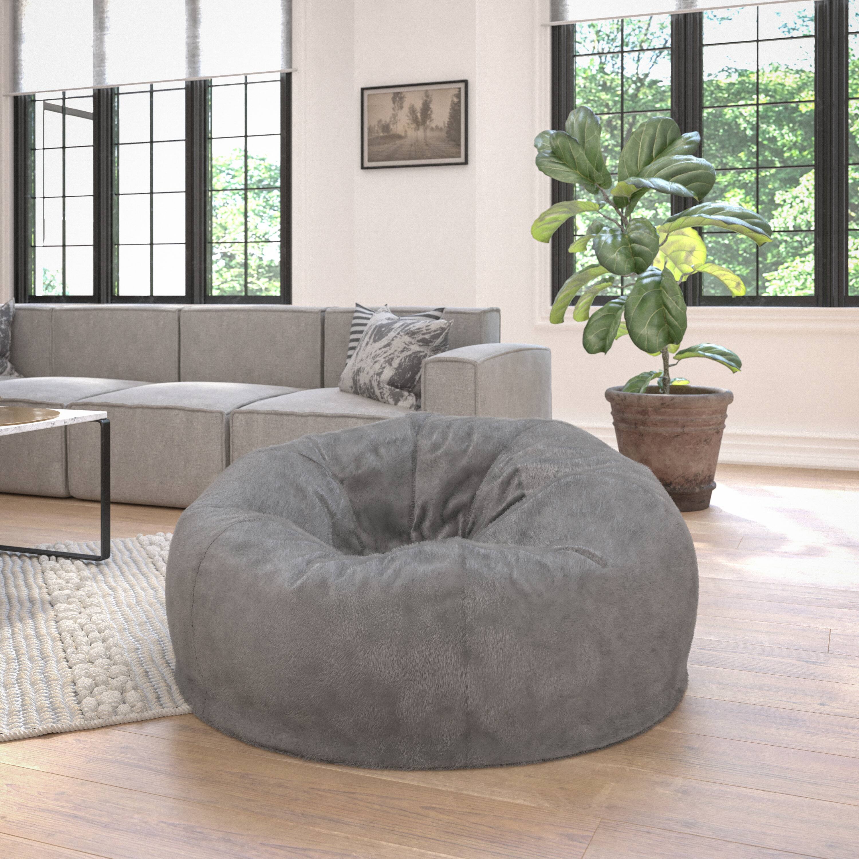 Alt View 1. Emma + Oliver - Oversized Bean Bag Chair for Kids and Adults - Gray Furry.