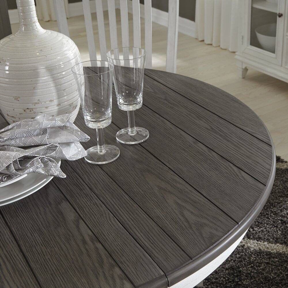 Alt View 7. Liberty Furniture Industries - Pedestal Table in Poplar & Rubberwood Solids w Pine Veneer - Wirebrushed White W/ Charcoal Top.