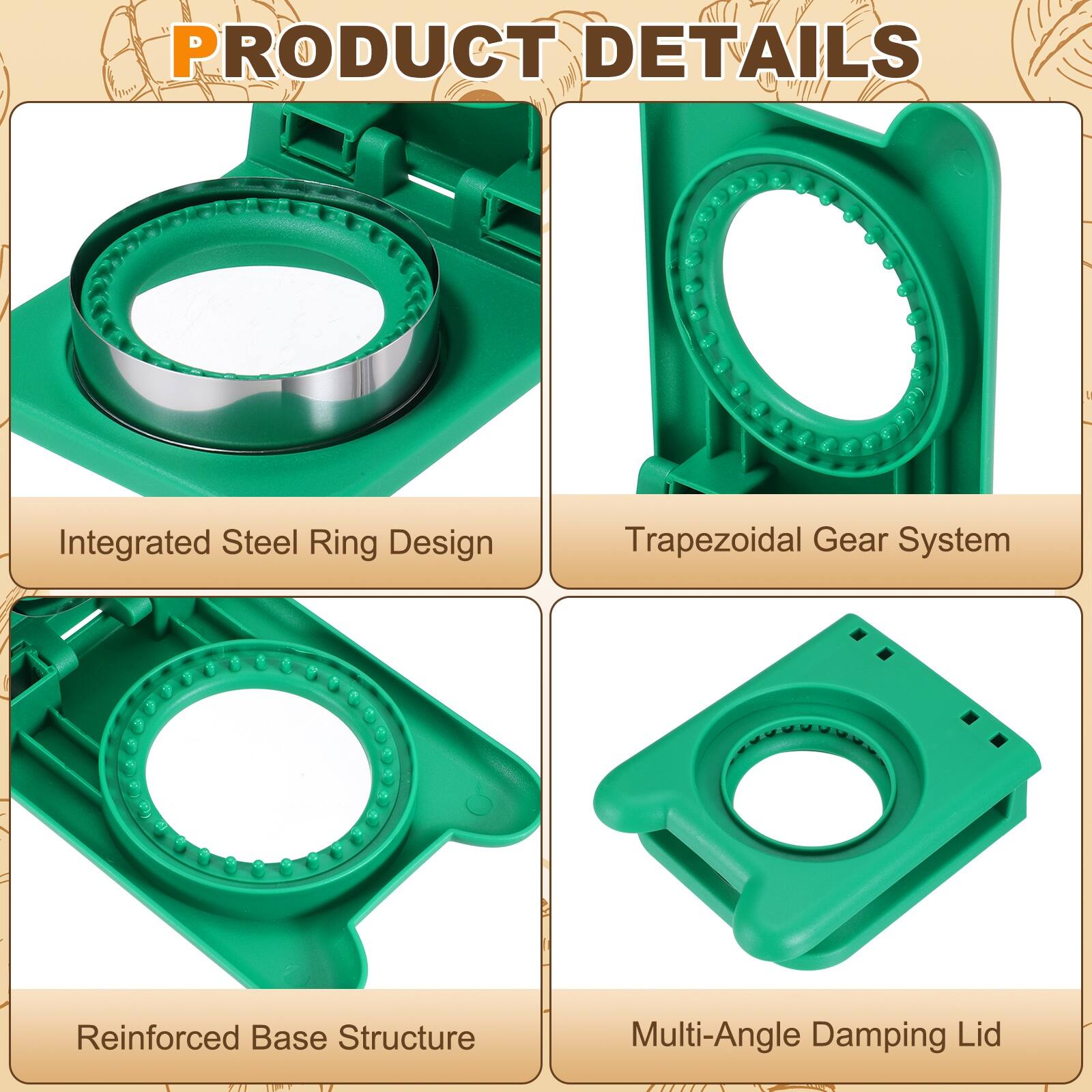 PRODUCT DETAILS

- Integrated Steel Ring Design
- Trapezoidal Gear System
- Reinforced Base Structure
- Multi-Angle Damping Lid