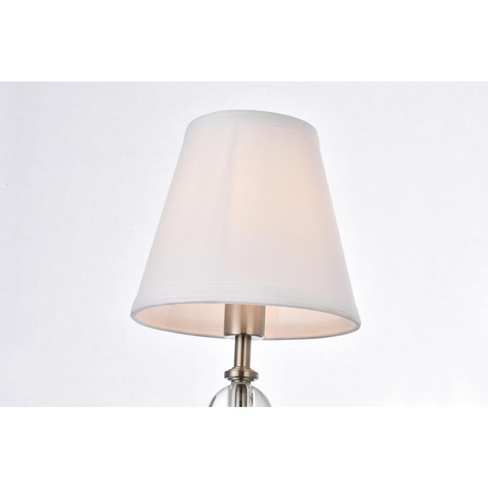 Left. Living District - Bethany 2 lights bath sconce in satin nickel with white fabric shade - Satin Nickel And White Fabric Shade.