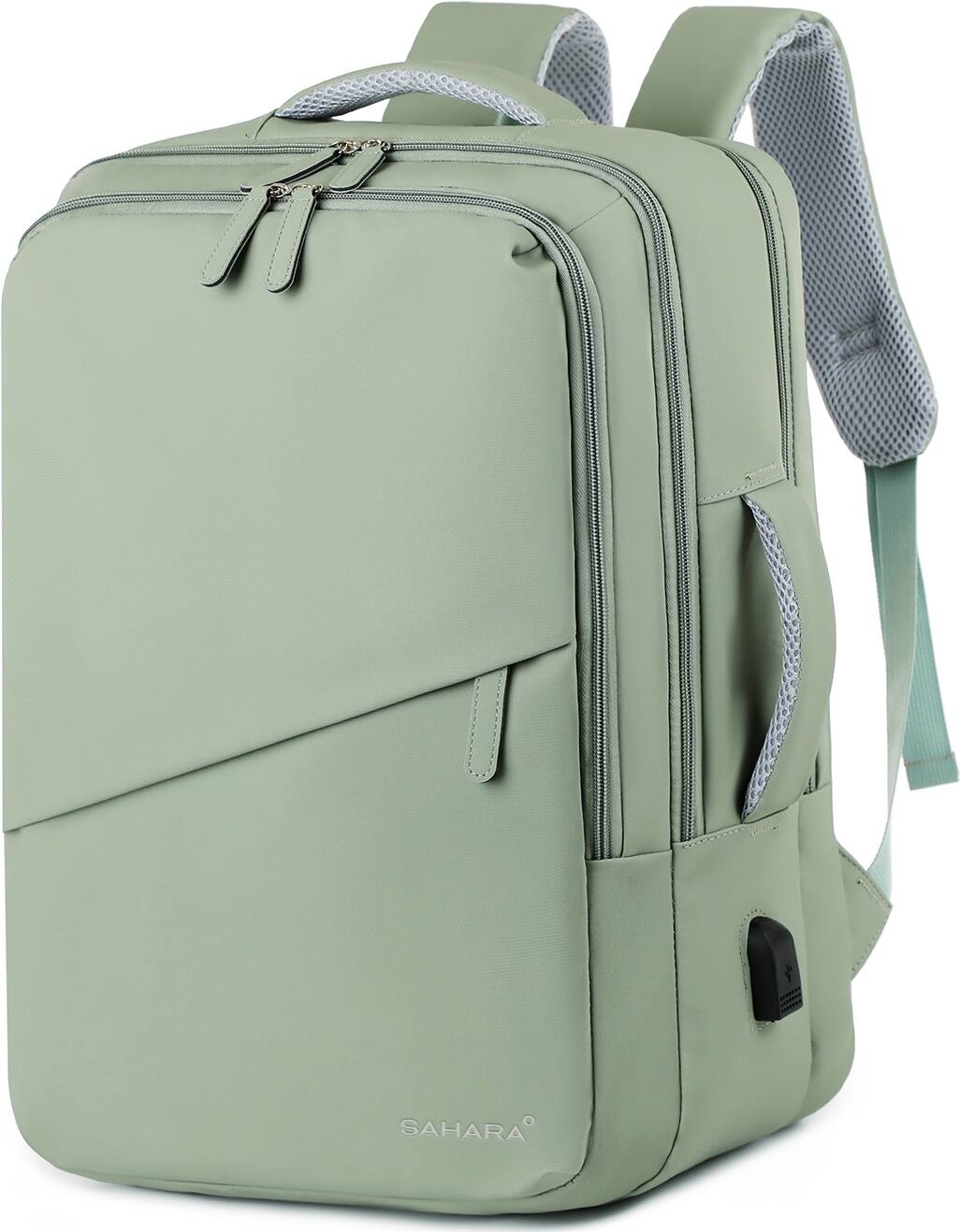 Left. SaharaCase - Water Resistant Backpack with USB Charging port and fits up to 16" laptop - Oasis Green.