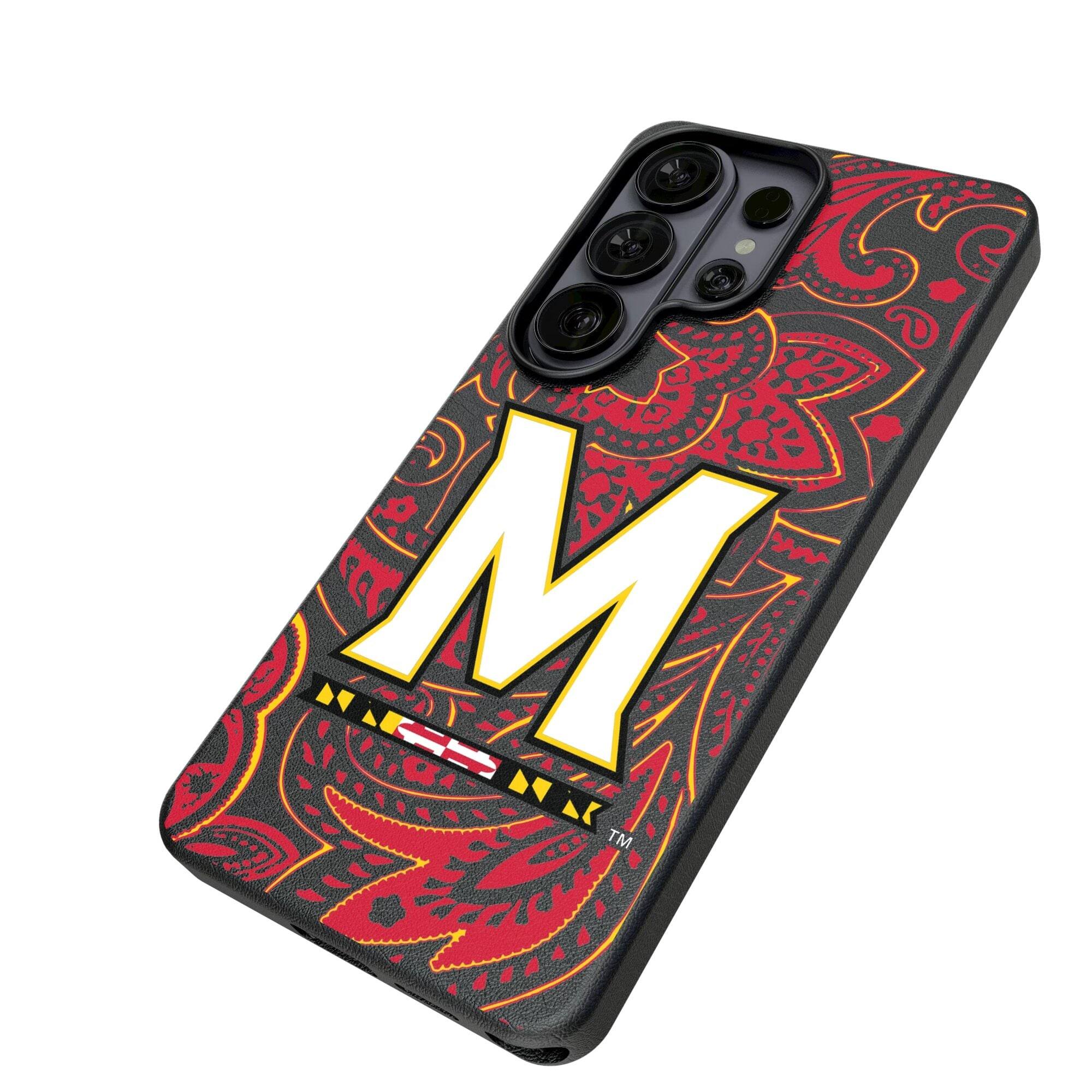 Alt View 1. Keyscaper - Maryland Terrapins Paisley Galaxy Magnetic Bump Case - S24 Ultra - Black.
