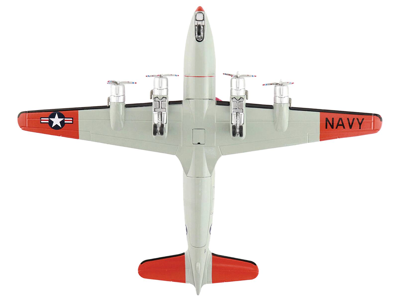 Back. Hobby Master - Douglas C-54Q Skymaster Transport Aircraft "US Navy Test Pilot School" (1973) United States Navy "Airliner Series" 1/200 - White And Red.