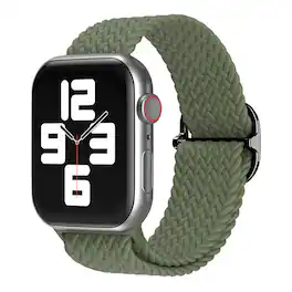 StrapsCo - Braided Stretch Band Nylon Watch Strap For Apple Watch - 40mm/41mm/42mm (Short-Medium) - Green
