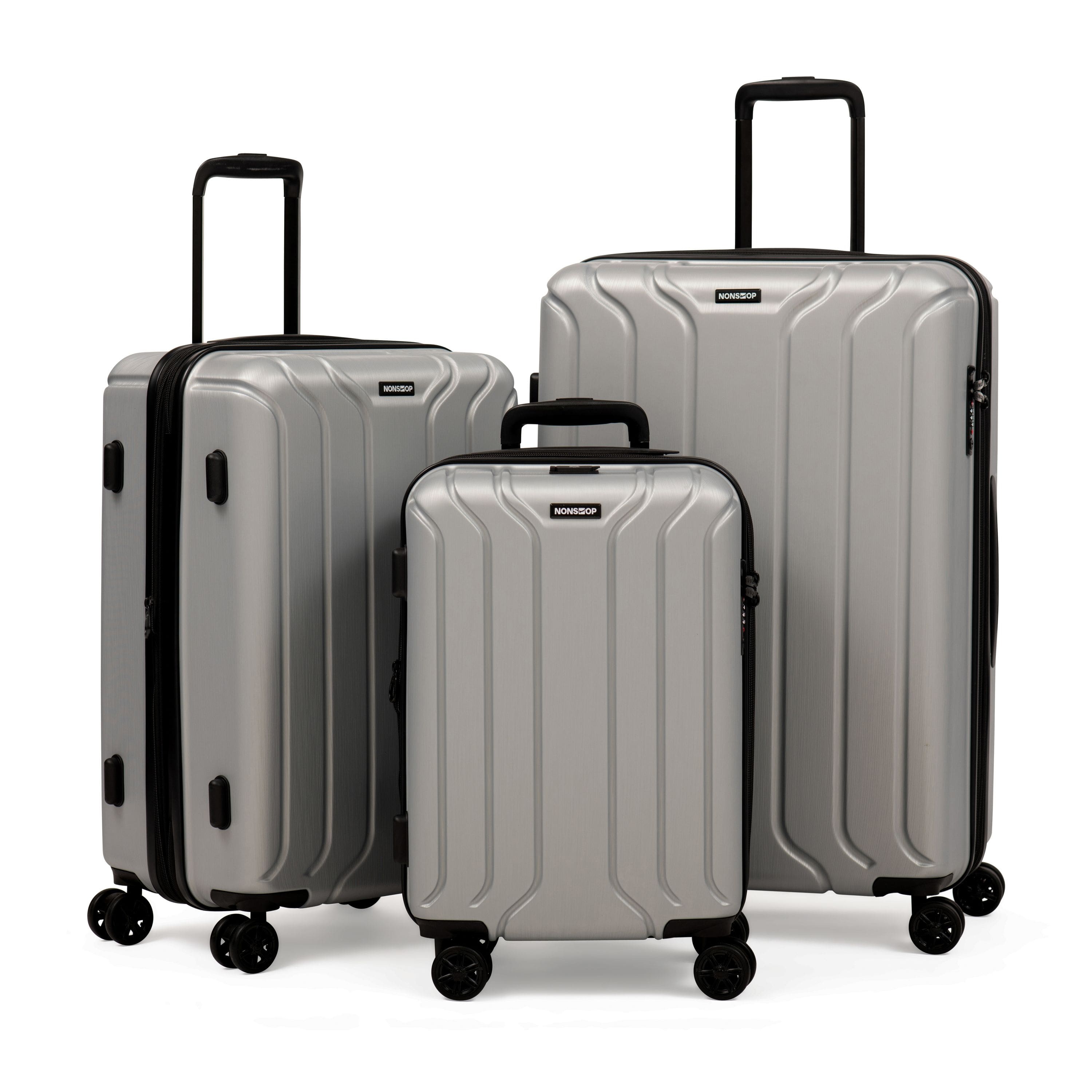 Nonstop - New York 3 Piece Set (20" 24" 28") 4-Wheel Luggage Set + 3 packing cubes - Silver