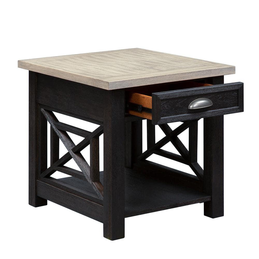 Starlight Canyon Home - Farmhouse End Table – Square Side Table for Living Room with Drawer - Black