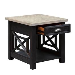 Starlight Canyon Home - Farmhouse End Table – Square Side Table for Living Room with Drawer - Black