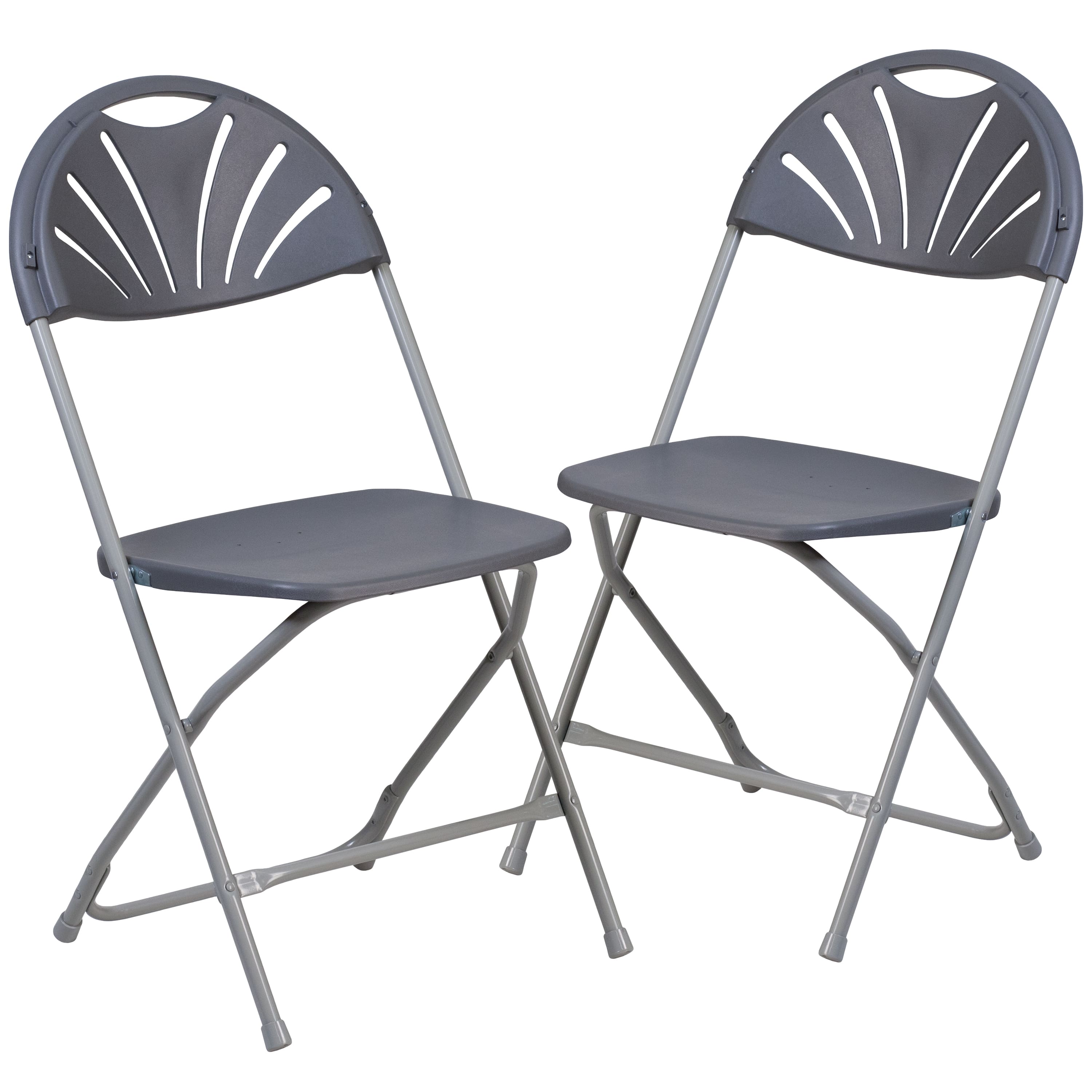 Emma + Oliver - 2 Pack Wedding Party Event Fan Back Plastic Folding Chair Home Office - Charcoal
