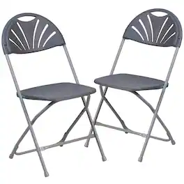 Emma + Oliver - 2 Pack Wedding Party Event Fan Back Plastic Folding Chair Home Office - Charcoal