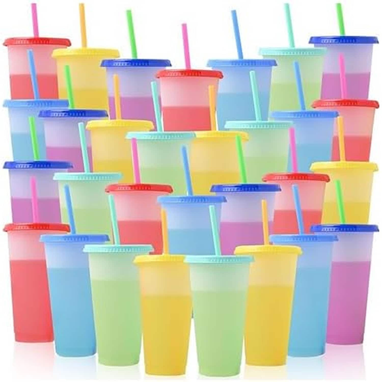PARKER SLATER - 30-pack 24oz color changing reusable plastic tumblers with lids and straws, 5 colors, perfect for drinks and parties - Multicolor