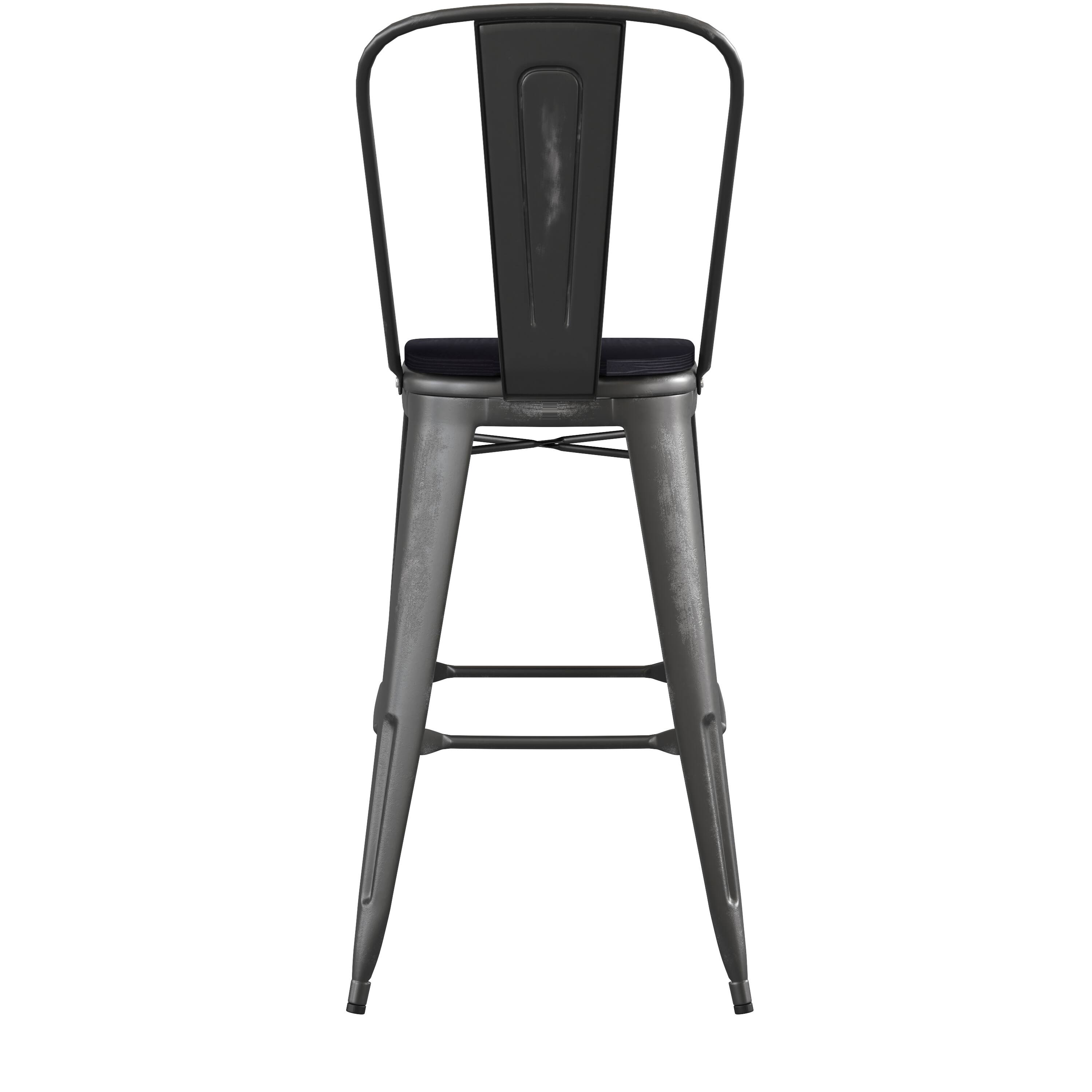 Alt View 8. Emma + Oliver - Nova Distressed Metal Stools with Backs and Polystyrene Seats for Indoor/Outdoor Use - Black Seat/Black Frame.