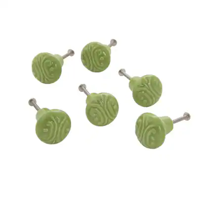 Front. TX USA Corporation - Ceramic Embossed Knob Green Set of 6 - Green.