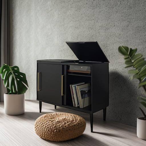Alt View 1. Crosley Furniture - Everett Large Record Player Cabinet With Vinyl Storage - Matte Black.