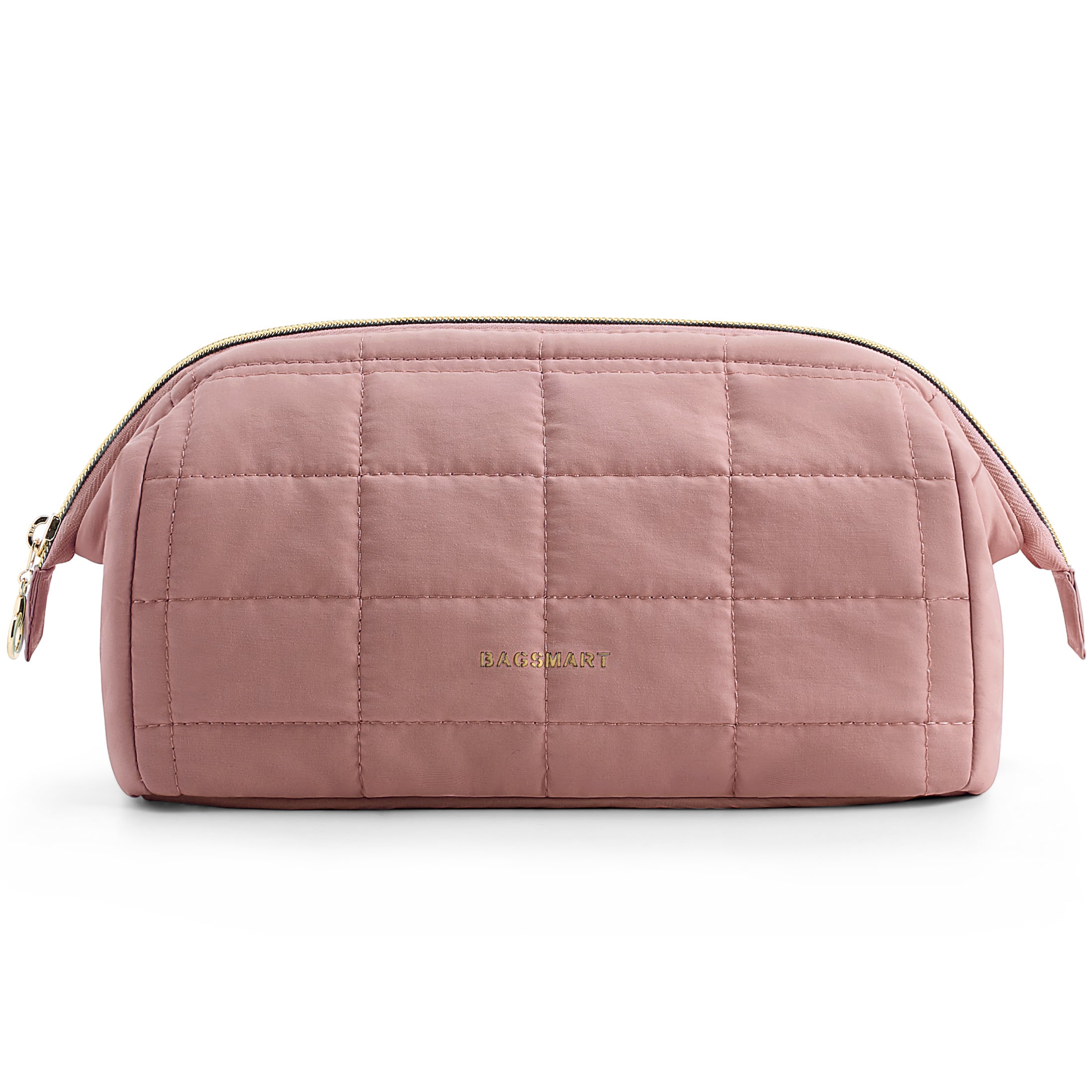 Front. Bagsmart - Wide-open Makeup Bag Cosmetic Pouch Organizer Travel Toiletry Bag Essentials Accessories for Women Girls - Dark Pink.