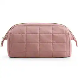 Bagsmart - Wide-open Makeup Bag Cosmetic Pouch Organizer Travel Toiletry Bag Essentials Accessories for Women Girls - Dark Pink