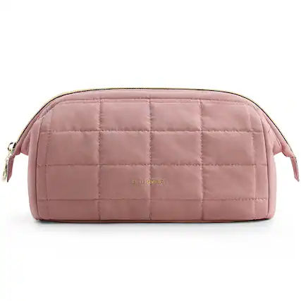 Front. Bagsmart - Wide-open Makeup Bag Cosmetic Pouch Organizer Travel Toiletry Bag Essentials Accessories for Women Girls - Dark Pink.