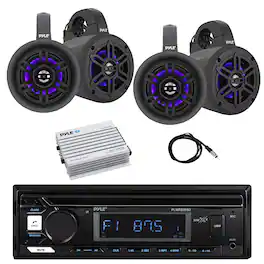 Pyle - Marine Bluetooth Stereo Receiver, 4x 4" 300W Bluetooth Wakeboard LED Tower Speakers, Bluetooth Amplifier, Antenna