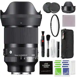 35mm f/1.4 DG DN Art Lens for Sony E w/ Advanced Accessory and Travel Bundle | 303965 | Sigma 35mm Sony E Lens - Black