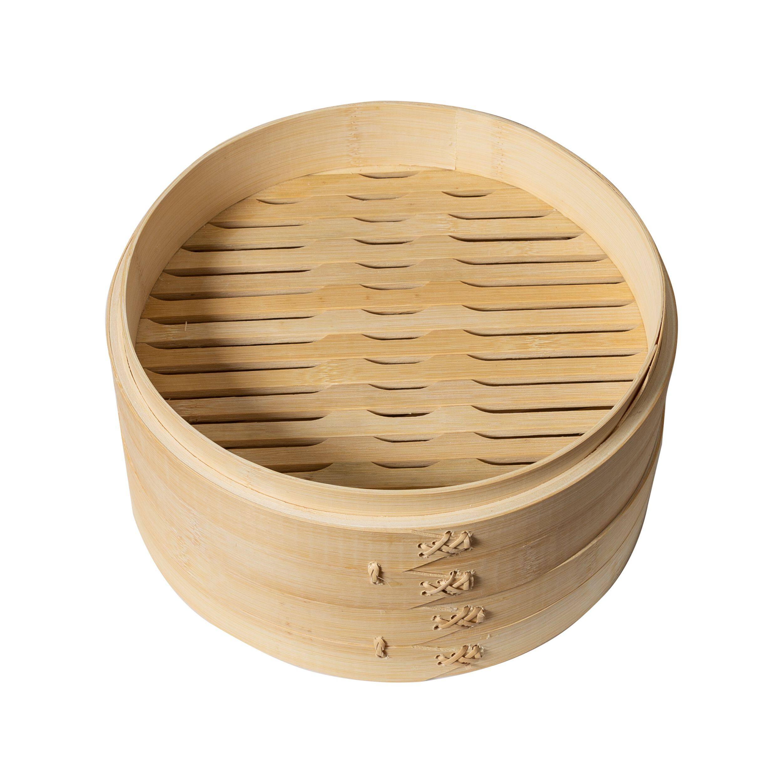 Left. Escali - Joyce Chen 2-Tier Bamboo Steamer Baskets, 10-Inch - Natural.