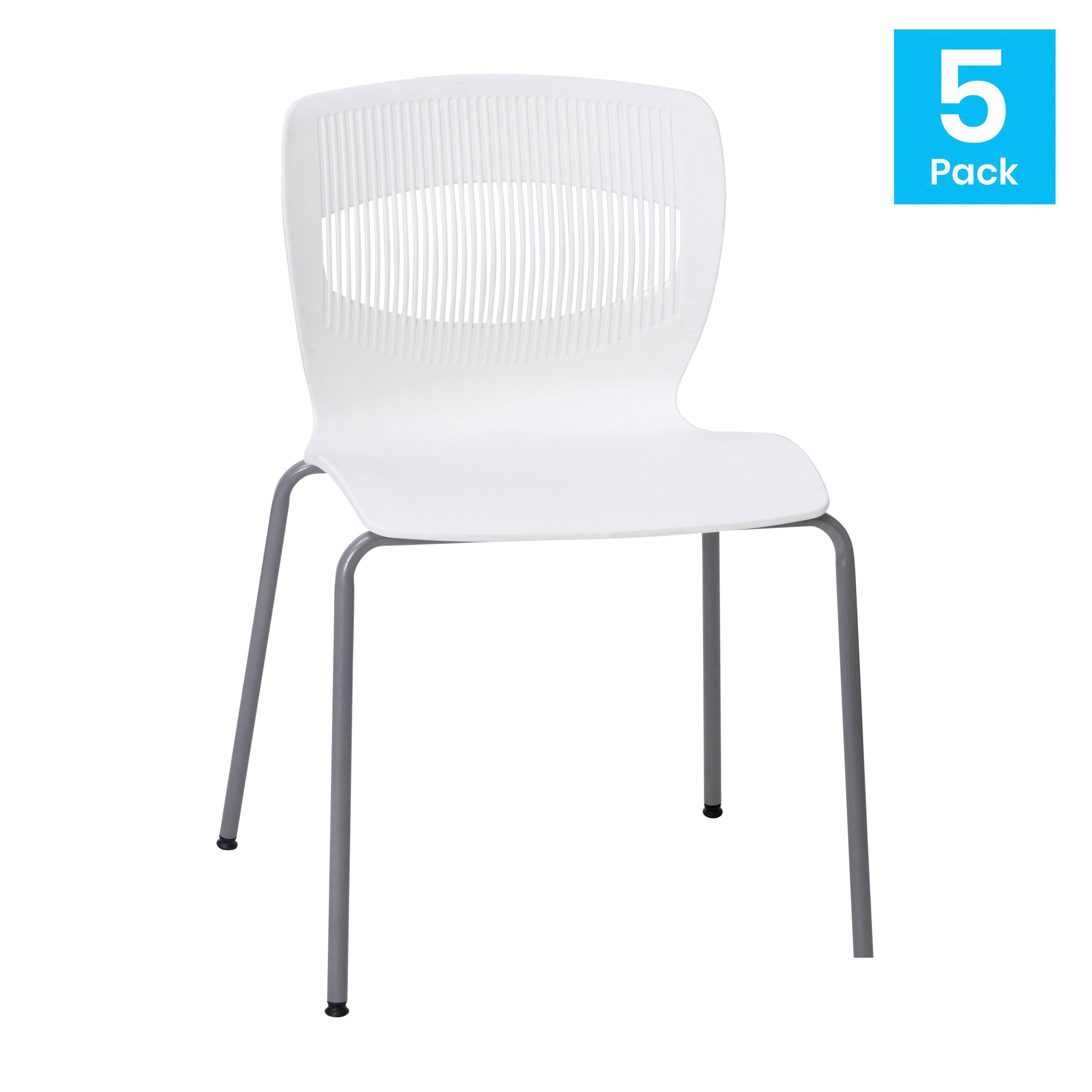 Alt View 1. Emma + Oliver - Heavy Duty 770 lb. Capacity Plastic Stack Chair with Steel Sled Base - White.