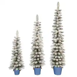Celebrations - 5 ft. Slim Flocked Pencil Christmas Tree - Green