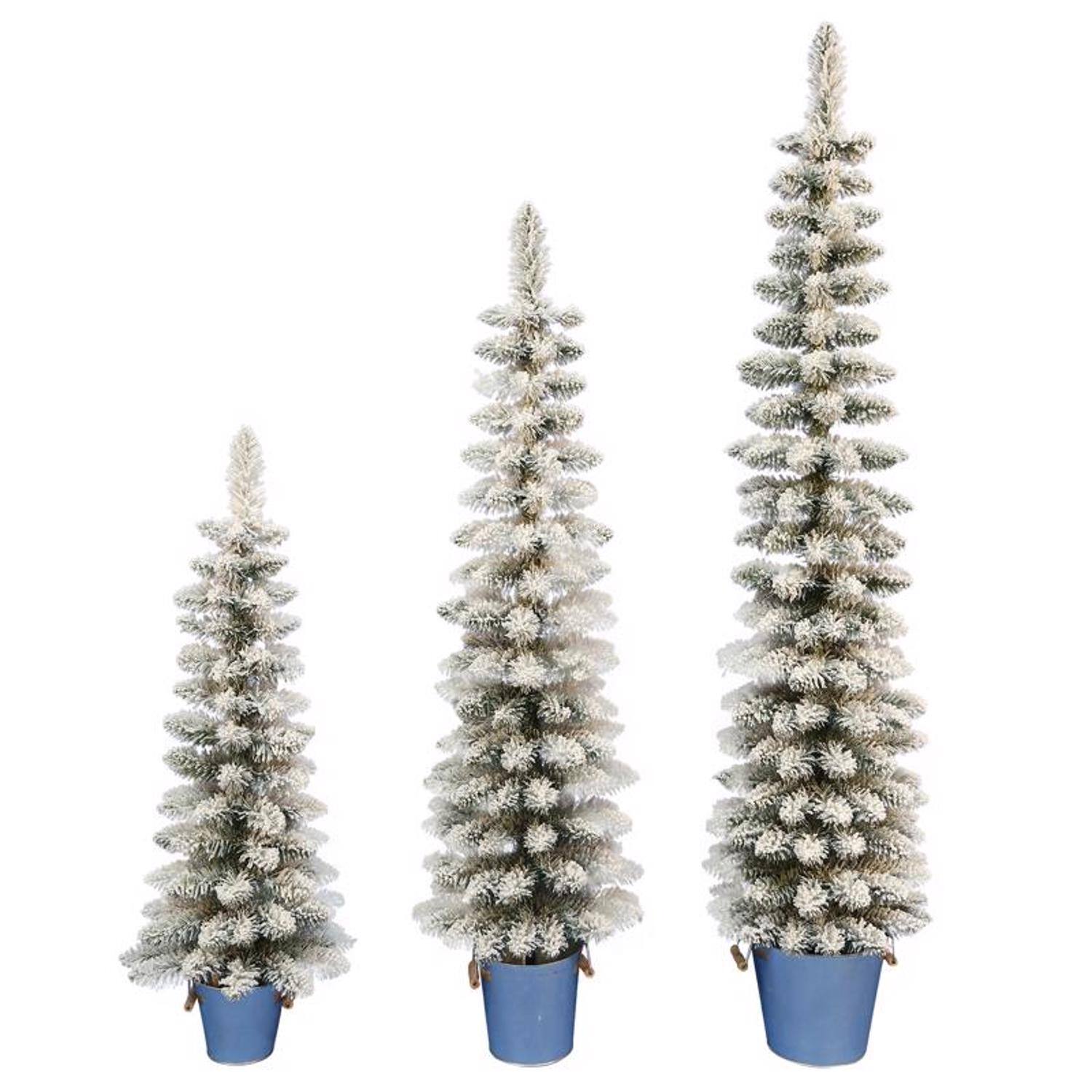 Front. Celebrations - Celebrations 5 ft. Slim Flocked Pencil Christmas Tree - Green.