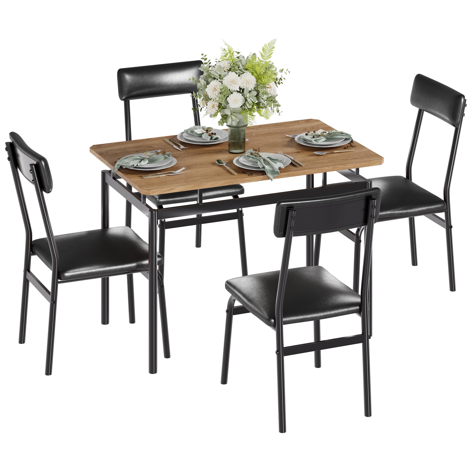 Alt View 4. Homhougo - Modern 5-Piece Dining Set – Upholstered Chairs, Faux Leather, Space-Saving Table - Black.