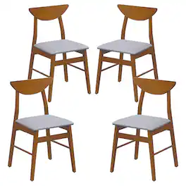 Gymax - Upholstered Dining Chairs Set of 4 w/Upholstered Seat Curved Backrest Wood Frame Walnut - Brown