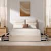 Front. ModernMate - Upholstered Platform Bed Frame with 4 Storage Drawers, Adjustable Headboard with Dual Cushions - Begie.